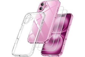 Qasyfanc Funda Compatible con iPhone 16, Carcasa con Protección de La Cámara y 2 Protector Pantalla, TPU Protección Militar Anti-Choque Funda Silicona PC Anti-Arañazos Caso, Transparent