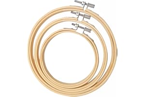 Funngy Round Bamboo Embroidery Hoop,3 PCS Adjustable Embroidery Hoop Set Mini and Large Sizes Circle Cross Stitch Hoop Ring for DIY Craft Embroidery Frame and Accessories for Handy Sewing