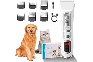 CUNSIEUN Tondeuse Chien, Faible Bruit Rechargeable Electrique Tondeuse,Toilettage Ensemble Professionnelle pour Chiens et Chats, Tondeuse Sans Fil avec Affichage LED,pour Les Cheveux Fins et Grossiers
