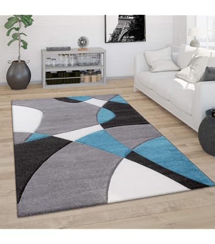 TAPISO Dream Tappeto Camera Soggiorno Salotto Moderno Grigio Blu Astratto Onde A Pelo Corto 140 X 200 Cm