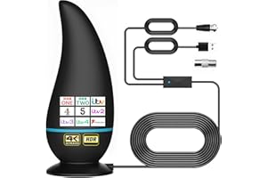 Deenor Indoor TV Aerial with Signal Booster – Digital HDTV Antenna with Coax Cable, Supports 4K 1080P VHF UHF DAB – High Gain Freeview TV Antenna for Home & Caravan