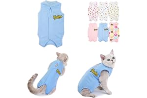 Komate Gilet de Récupération de Chat Chien Chiot après la Chirurgie Porter Combinaison de récupération pour Animaux E Collier Alternative Plaies Abdominales Maladies de la Peau (M, Bleu)