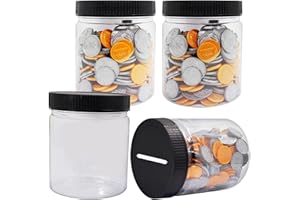 Mczcent Hucha Pequeña - 4 Piezas, Huchas Transparente de Plástico para Monedas, Small Mini Alcancia Coin Money Tip Piggy Bank Box Jar Hucha para Niños Niñas Adolescentes Adultos, Negro