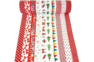 Pveath Ruban Washi de Noël, Ruban adhésif décoratif en Washi de 10 Rouleaux, Ruban adhésif Collant coloré, Ruban de masquage Bricolage, masquage Japonais pour journaux, Albums, agendas Quotidiens A