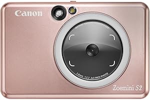 Canon Zoemini S2 Cámara Instantánea con Impresora Fotográfica de 8 MP – con Espejo, Anillo de Luz y Papel Fotográfico Zink Adhesivo (Oro Rosa)