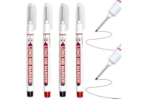MEUKCEZ 4PCS Pennarelli per Fori Profondi da 20mm, Profondi Penna Falegname Indelebile a Punta Fine, Marcatori per Tracciatura su Cantiere Edile, Compatibili con Superfici Multiple, in Colori Rosso e Nero