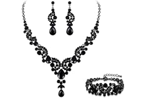 EVER FAITH Collana e Bracciale e Anello, Rhinestone Cristallo Nuziale Art Deco Floreale Onda Goccia Collana Orecchini Braccialetto Set di Gioielli