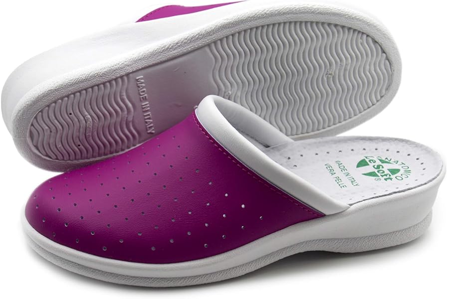 Anatomical Sanitary Slippers, Men and Women, Comfortable Orthopaedic Slippers with Genuine Perforated Leather Upper, Made in Italy