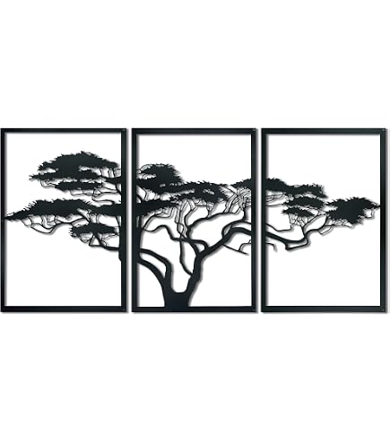 Decovieno Décoration Murale, Deco Murale, Métal Arbre de Vie Mur Art, 30 cm Longueur x 120 cm Largeur x 3 cm Hauteur, Noir