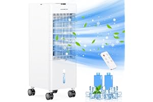 HONMICON Aire Acondicionado Portatil 3 en 1 | Humidificador | Enfriador de aire Portátil | Ventilador | Temporizador 1-12H | Oscilante | con Depósito de 4,5L | 2 Bolsas de Hielo | Control Remoto