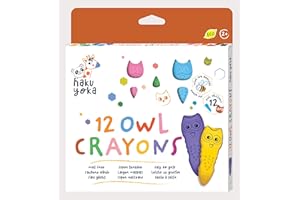 Haku Yoka Owl Crayons, 12 Colours, Mess Free, Super Durable and Easy to Grip Crayons for Ages 2 years+, Natural Beeswax & Organic Mineral Coloured Crayon