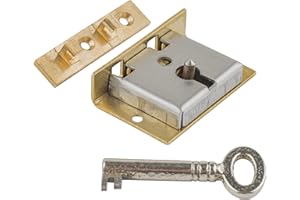UNIQANTIQ HARDWARE SUPPLY Small Brass Half Mortise Chest or Box Lock w/Skeleton Key | S-8 (with One Key)