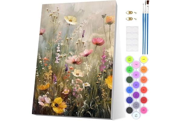 EOBROMD Vilda blommor måla efter siffror för vuxna med ram, landskapsmåla efter siffror kit, akryl enkel målning efter siffror för present hem väggdekor (8x12in / 20 x 30 cm)