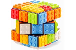 FUNXIM Speed Rubix Cube 3x3, Build-on Brick Magic Cube 2 in 1 Brain Bricks and Teaser Puzzle Compatible with Lego for Kids Adults Boys Girls