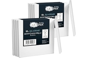 Artina Set da 10 Tele per Pittura 10x10 cm Serie Akademie - 100% Cotone Bianco 280g/m² - Telaio in Legno Certificato FSC - Non Si deforma