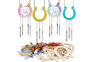 WEDNOK 16-Piece Wooden Horseshoe Wind Chime Craft Set Children's Horseshoe Crafts Children's Birthday Lucky Charm Wind Chime Craft for Painting Good Luck Gift for New Year New Year's Eve Exam