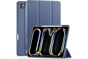 Vobafe Coque pour iPad Pro 13 Pouces M4 (2024) avec Porte-Stylo, Support Trifold, Coque Souple en TPU pour iPad Pro 13, Prend entièrement en Charge Pencil Pro et Le Pencil (USB-C), Gris Bleu