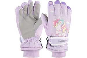 KAKU NANU Kinder Handschuhe Winter 2-10 Jahre Skihandschuhe Wasserdicht Warme Fleece Cartoon Kinderhandschuhe Fäustlinge Mit Schnur,Outdoor Snowboard Handschuhe Kinder Junge Mädchen Blau Rot Rosa Lila