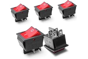 YTIAN 5Pcs Lumière On/Off DPST bateau Interrupteur à bascule 16A/250 V/20A 125 V AC 4 Broches Rouge