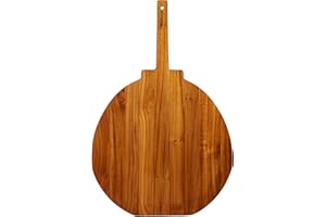 Ziruma Pelle à pizza en bois de teck 36 cm Spatule à pizza conditionnée à la cire d'abeille, graines de lin et huile de citron Motif raie Manta