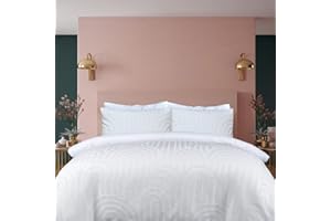 Sleepdown Juego de Funda de edredón con Textura geométrica, diseño de Arco copetuado, Color Blanco, Suave, fácil de cuidar, tamaño King (230 x 220 cm)