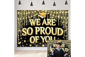 BUTEN Congrats Grad Backdrop Black Gold Glitter Graduation Party Decorations Photography Background Class of 2024 Celebration Prom Party Photo Booth Props (7x5ft)