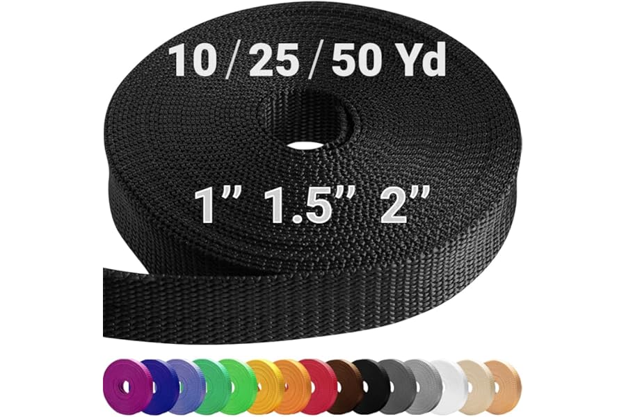 TECEUM 25 mm Webbing – Black – 9 m – Strong Webbing for Outdoors Indoors Crafting DIY (1” 10y)
