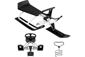 ‎LANEETAL Laneetal Lenkschlitten, Schlitten mit Lenkrad, Bob für Kinder, Kinderschlitten ab 5 Jahre, mit Fußbremse, Zugseil, Sitz mit Rückenlehne, Metallrahmen, 119x38x5,5 cm