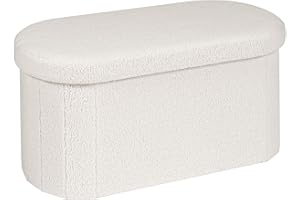 Bonlife Baúl Plegable,Puff Almacenaje, Taburete Reposapiés,Banco pie de Cama, para Sala de Estar, Dormitorio, Entrada, Blanco, Forma Ovalada,76x38x38 cm