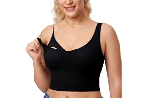 MOMANDA Nursing Tank Top V Neck Sports Tank with Built in Bra Padded Breastfeeding Sleeveless Crop Tops
