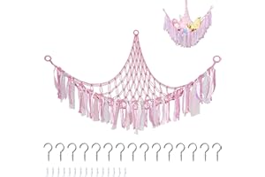 MVPACKEEY Toy Hammock for Stuffed Animals Teddy Hammock Macrame Teddy Bear Storage Hammock Plush Toy Storage Net Soft Toy Net Hammock for Teddies Corner Hanging Toy Storage Holder for Kids Room(Pink)