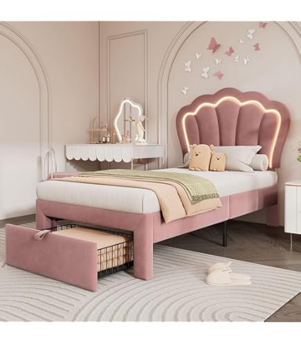 Lit Simple 90 X 200 Cm Avec Sommier Et Tête De Lit Réglable, Lit Enfant Avec Tiroir Et Tête De