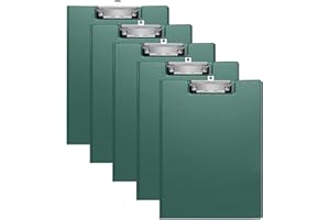 DONGLI (Lot de 5) A4 Porte-Blocs à Rabat,Planchettes à Pince Avec Clip et Trou de Suspension,Foldover Clipboard avec Pochette Intérieure,Porte-Formulaires Pour Bureau, École(Vert)