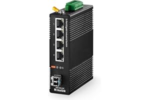 MokerLink Switch de Red de Carril DIN Industrial Gigabit de 5 Puertos, 4 Gigabit Ethernet, Ranura SFP de 1 Gigabit con módulo LC de 20 KM, con Fuente de alimentación
