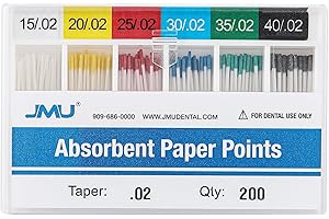 JMU Absorbent Paper Points .02 Taper #15-40 Assorted, Spill-Proof Box, 200pcs/Pack