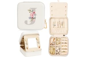 Enthralite Travel Jewellery Case Personalized Gifts - Travel Essentials for Women -Jewellery Travel Organiser Small Jewellery Box for Necklaces Earrings Rings- Gifts for Girls Women - White,J