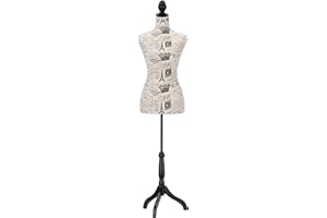 Semplix Schneiderbüste – Schneiderpuppe aus Styropor (EPS) mit Baumwollbezug & Holzstativ, verstellbar, Elegante Schneiderpuppe für Atelier, Boutique & Dekoration (Parisdruck)