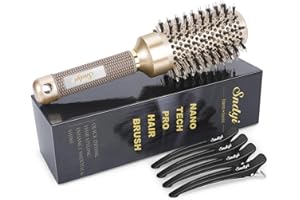 Sndyi Cepillo de Pelo Redondo, Cepillo de Cerdas de Jabalí, Cepillo Redondo de Cerámica Nanotérmica para Secar, Peinar, Rizar y Alisar - 43mm