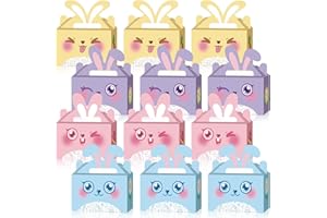 AVISKI 12 sztuk wielkanocnych pudełek na smakołyki, pudełka na cukierki, pudełka na prezenty, pudełka na ciasteczka w kształcie królika z 1 słodką wielkanocną torbą wielokrotnego użytku, pudełka na przyjęcia