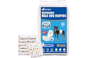 Pet Soft Dog Nappies Male- 20 Counts Disposable Male Dog Wraps, Super Absorbent Puppy Dog Diapers Incontinence Nappy Wraps with Wetness Indicator (S-20 Count)