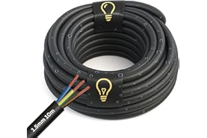 SHPELEC® H05RR-F 3 Core Rubber Flexible Cable – 1.0mm² / 1.5mm² / 2.5mm² | Heavy-Duty Power Cable for Indoor & Outdoor Use | Waterproof & Flexible Electrical Wire (1.5mm 3 Core - 10m)