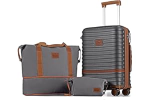 Joyway Koffer Reisekoffer von ABS Hartschalen Erweiterbar Trolley Kofferset mit TSA Schloss und 4 Rollen Der Handgepäck Sets Enthält 1 Reisetasche und 1 Kulturbeutel Grau