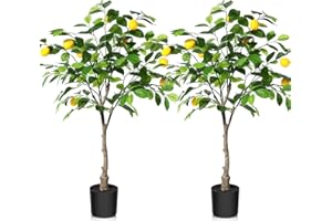 Kazeila Albero di limoni falsi, 3 piedi artificiale in seta di limone, albero di limone finto pre-in vaso, albero da frutto in plastica, per decorazioni domestiche, soggiorno, ufficio, confezione da 2