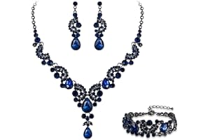 Ever Faith Wedding Jewellery Set for Women, Sparkly Rhinestone Crystal Vintage Floral Teardrop Brides Bridal Necklace Earrings Bracelet Sets Prom Party Costume Jewelry 3 Pcs