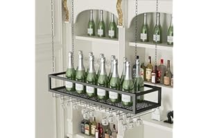 YTLEMON Botellero Colgante, Botellero de Techo con Portabotellas, Montaje En Pared, Estante de Decoración de Copas de Vino Vintage Ajustable en Altura y para Bar Restaurante Cocina Club (100cm, Black)
