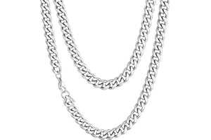 Richsteel Collar Hombre Cadenas Cubanas Acero Inoxidable para Hombres Mujeres Tono Plata/Oro/Negro, 3mm 6mm 9mm 12mm Ancho, 46cm 50cm 55cm 61cm 66cm 71cm 76cm Largos, Incluye Caja de Regalo