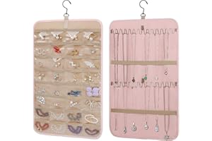 TREETDOBV Rotolo Portaoggetti per Gioielli da Appendere con Gancio Girevole a 360 Gradi, Porta Collane a Doppia Faccia Organizzatore per Catene di Gioielli con Grandi Tasche con(58 cm / 22,7 pollici Rosa)