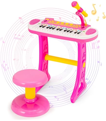 RELAX4LIFE Tastiera Musicale Per Bambini Con Microfono - Pianoforte Elettronico Con 37 Tasti, Registrazione, Riproduzione, 8 Stili Musicali, Luci, Alimentazione USB O Batteria, Rosso