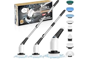 NIBSHOOM Elektrische Reinigungsbürste Haushalt,8-IN-1 Spin Scrubber mit 3 Geschwindigkeiten & LED Anzeige,137CM Verstellbarer Putzbürste Elektrisch,Elektrische Bürste Zum Putzen Bad Fliesenboden Küche
