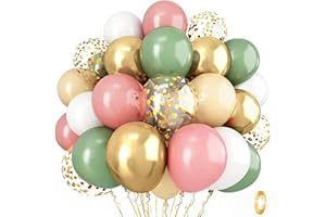 ISNDARE Sage Green and Dusty Pink Balloons, Retro Pink and Green White Gold Confetti Baby in Bloom Balloons for Girls Women Fairy Floral Wildflower Birthday Woodland Baby Shower Garden Tea Party Decorations